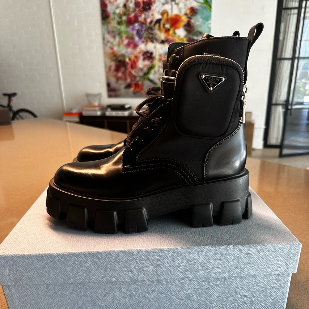 Prada Monolith leather/re-nylon boot